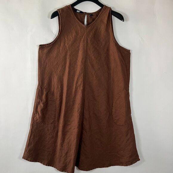Lands' End Linen Dress 1X Sleeveless Shift Resort Beachy Lagenlook Minimal - Picture 1 of 11